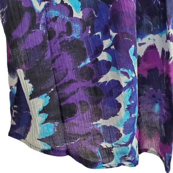 Roamans NWOT Sz 5X Tunic Button Blouse Floral Print Gauzy Crinkle Cotton Purple - Picture 10 of 12